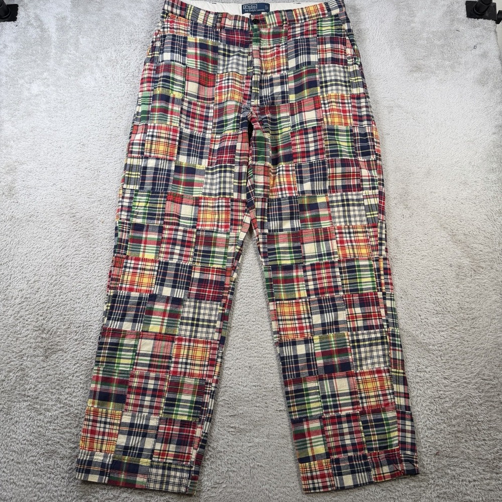 Polo Ralph Lauren Pants Mens 34x30 Patchwork Madras Plaid Multicolor Chino